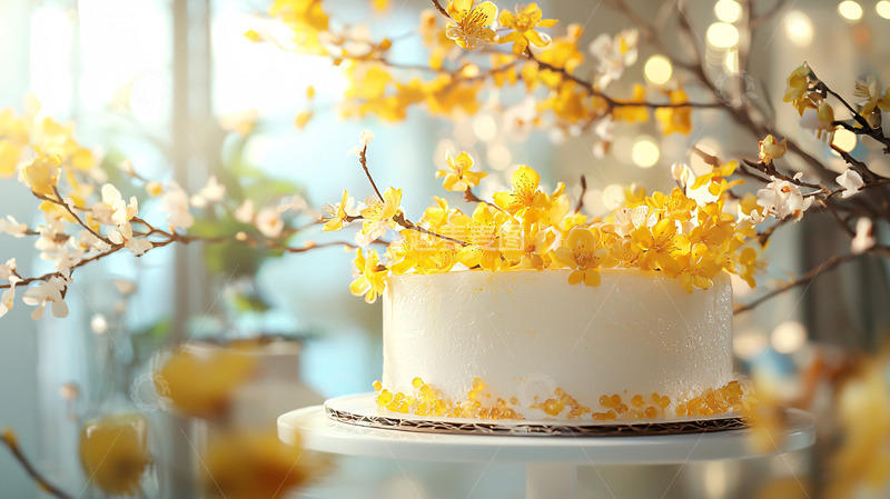 高清大图下载【趣麦麦图】春日黄花装饰奶油蛋糕