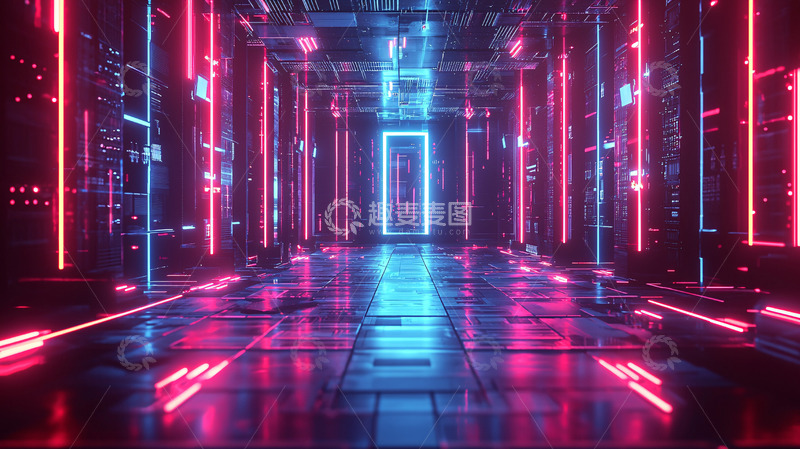 高清大图下载【趣麦麦图】霓虹灯科技感走廊