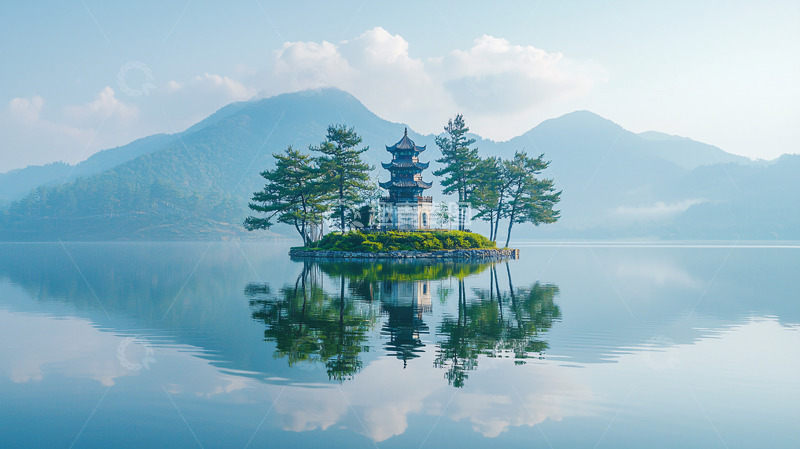 高清大图下载【趣麦麦图】湖中塔影