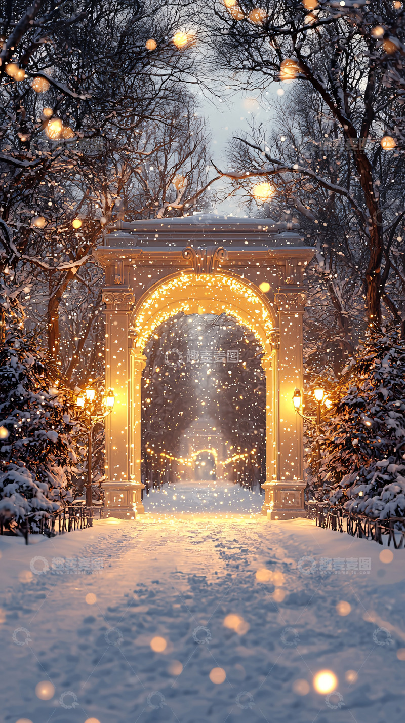 高清大图下载【趣麦麦图】雪夜拱门童话世界