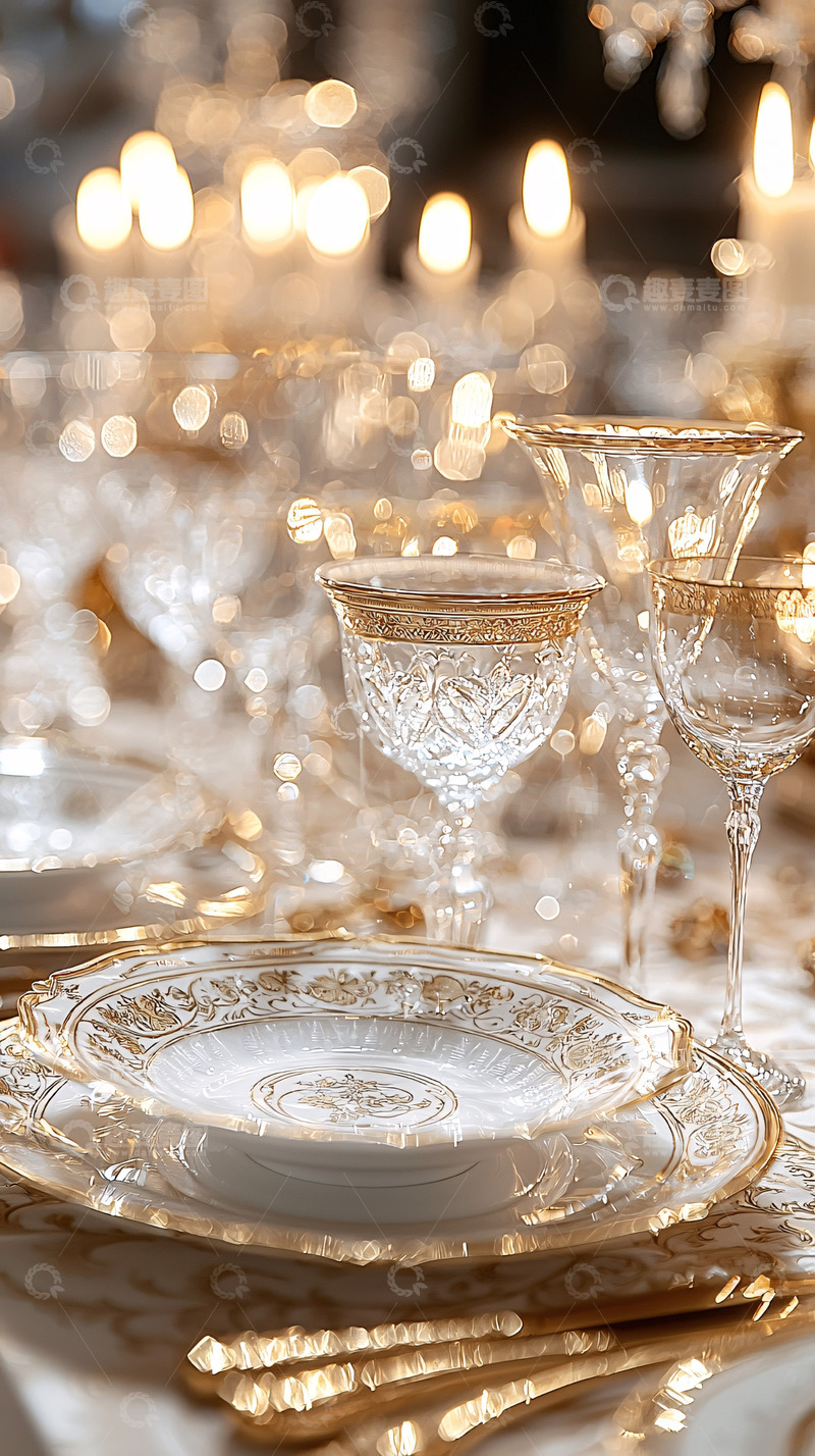 高清大图下载【趣麦麦图】精致餐具在金色光晕中
