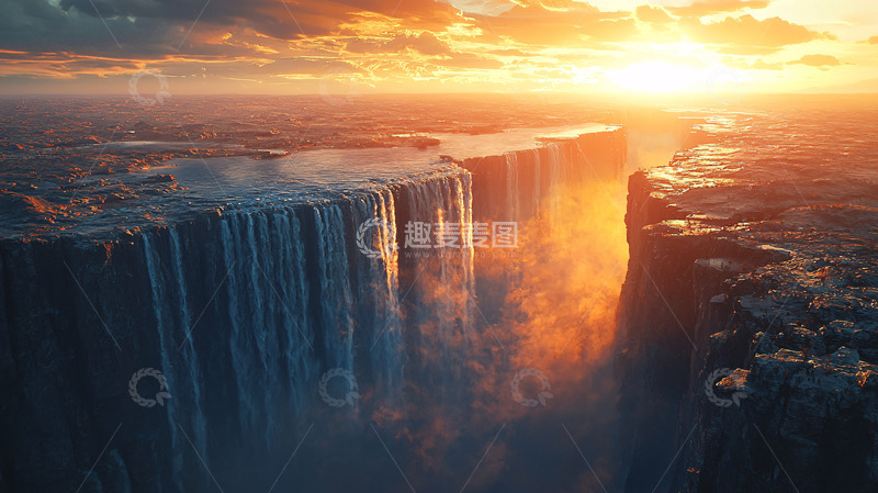 高清大图下载【趣麦麦图】壮丽瀑布日落景色