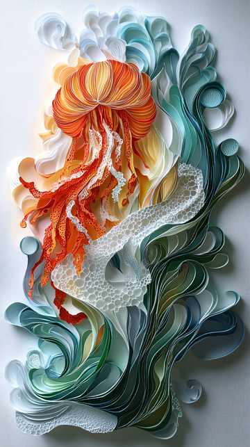 纸艺水母与波浪