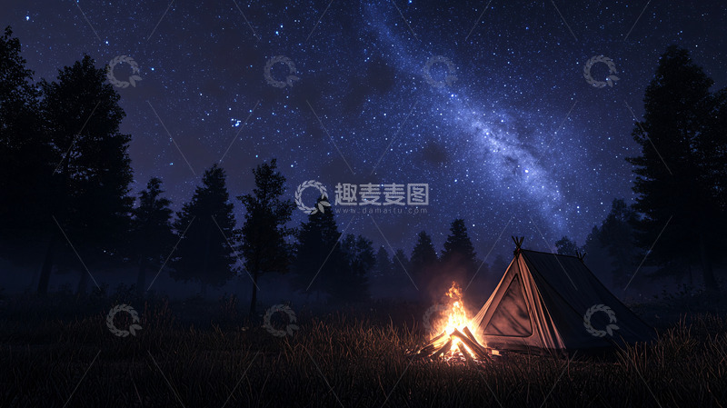 高清大图下载【趣麦麦图】星空下的营地篝火