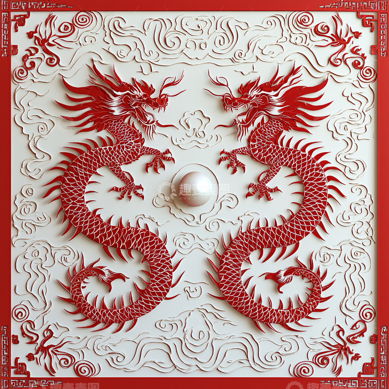 高清大图下载【趣麦麦图】红白双龙图案