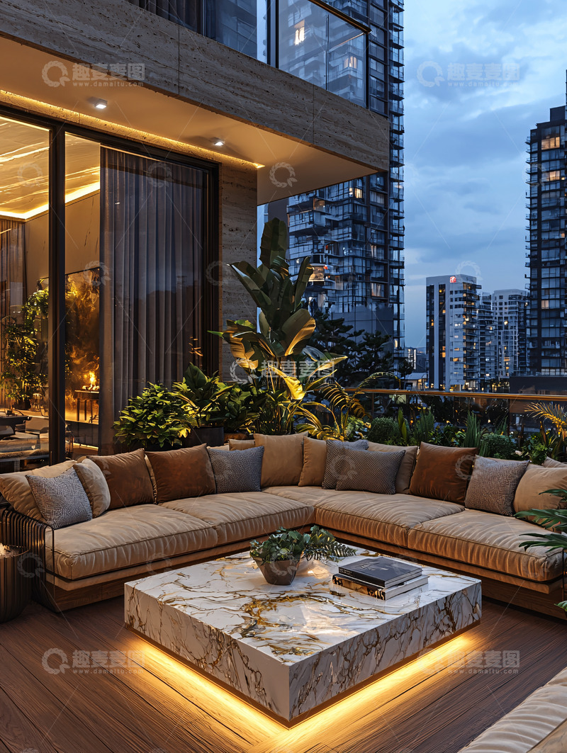 高清大图下载【趣麦麦图】夜景公寓阳台