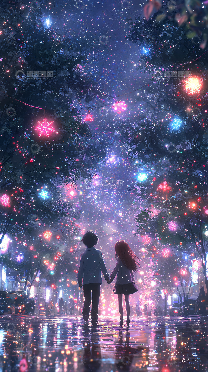 高清大图下载【趣麦麦图】星空下牵手漫步