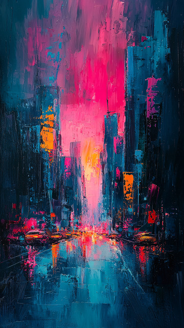 梦幻都市夜景油画