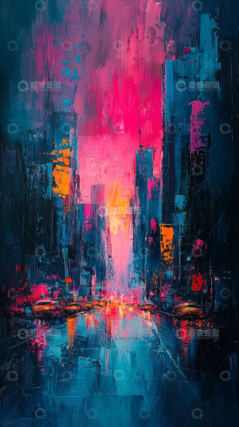 高清大图下载【趣麦麦图】梦幻都市夜景油画