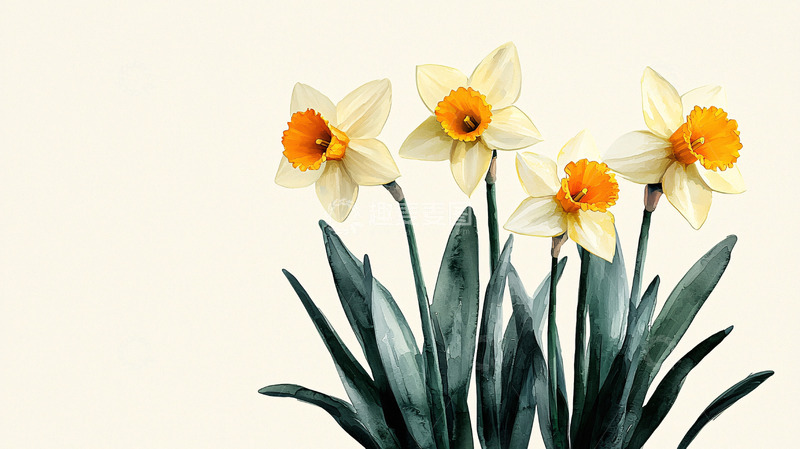 高清大图下载【趣麦麦图】白色背景下的黄水仙