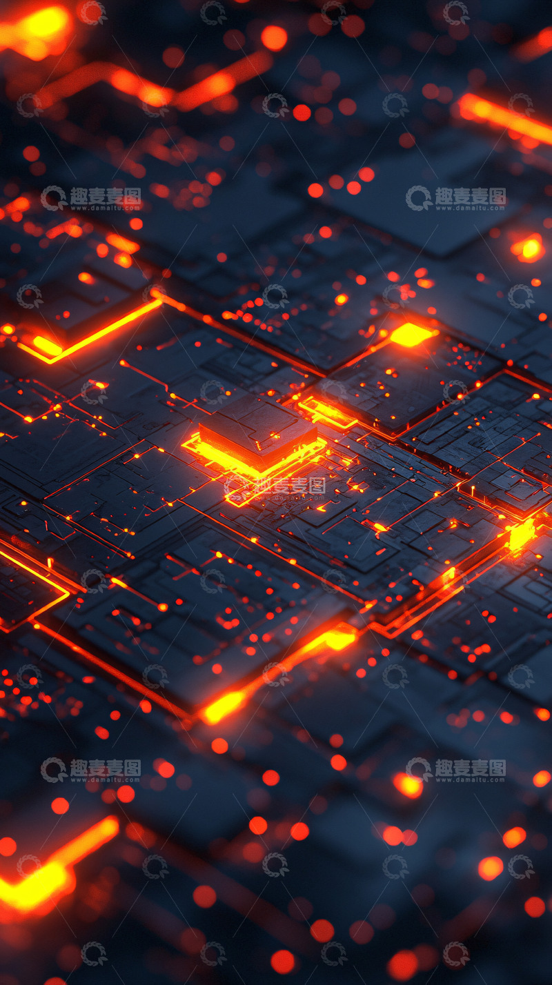 高清大图下载【趣麦麦图】橙色光线科技电路板