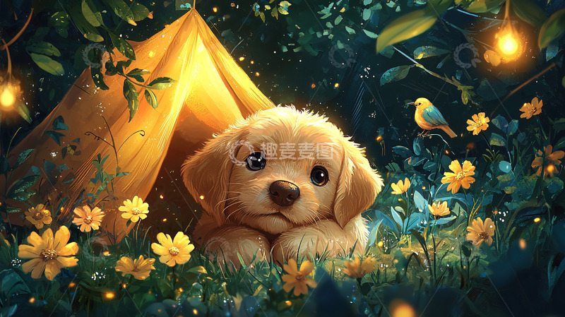 高清大图下载【趣麦麦图】小狗露营帐篷