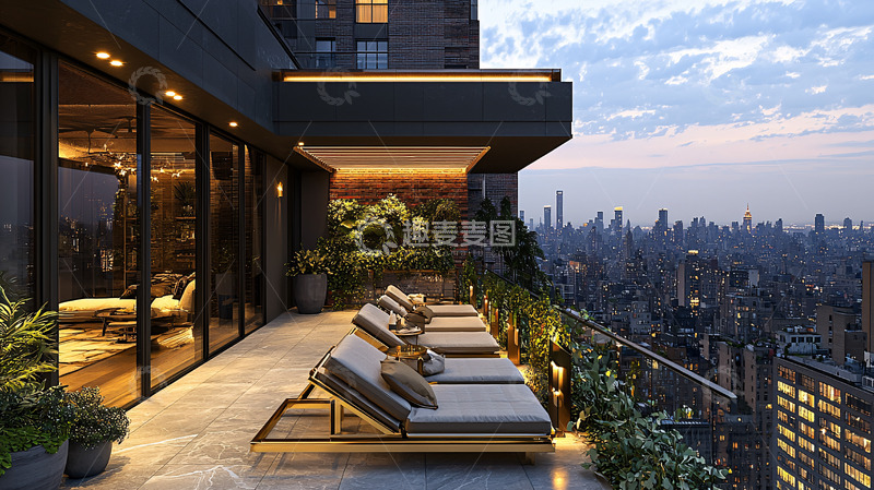 高清大图下载【趣麦麦图】高层建筑露台夜景