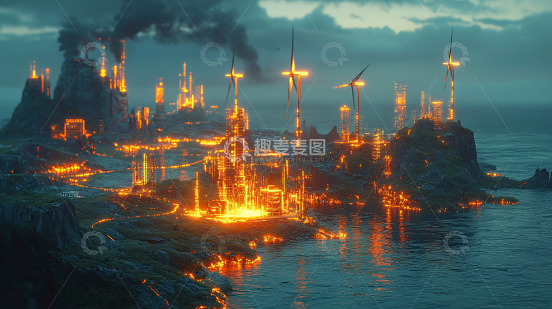 高清大图下载【趣麦麦图】火焰岛屿城市