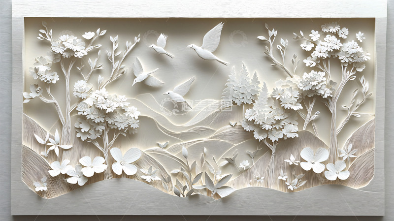 高清大图下载【趣麦麦图】白底浮雕花鸟图