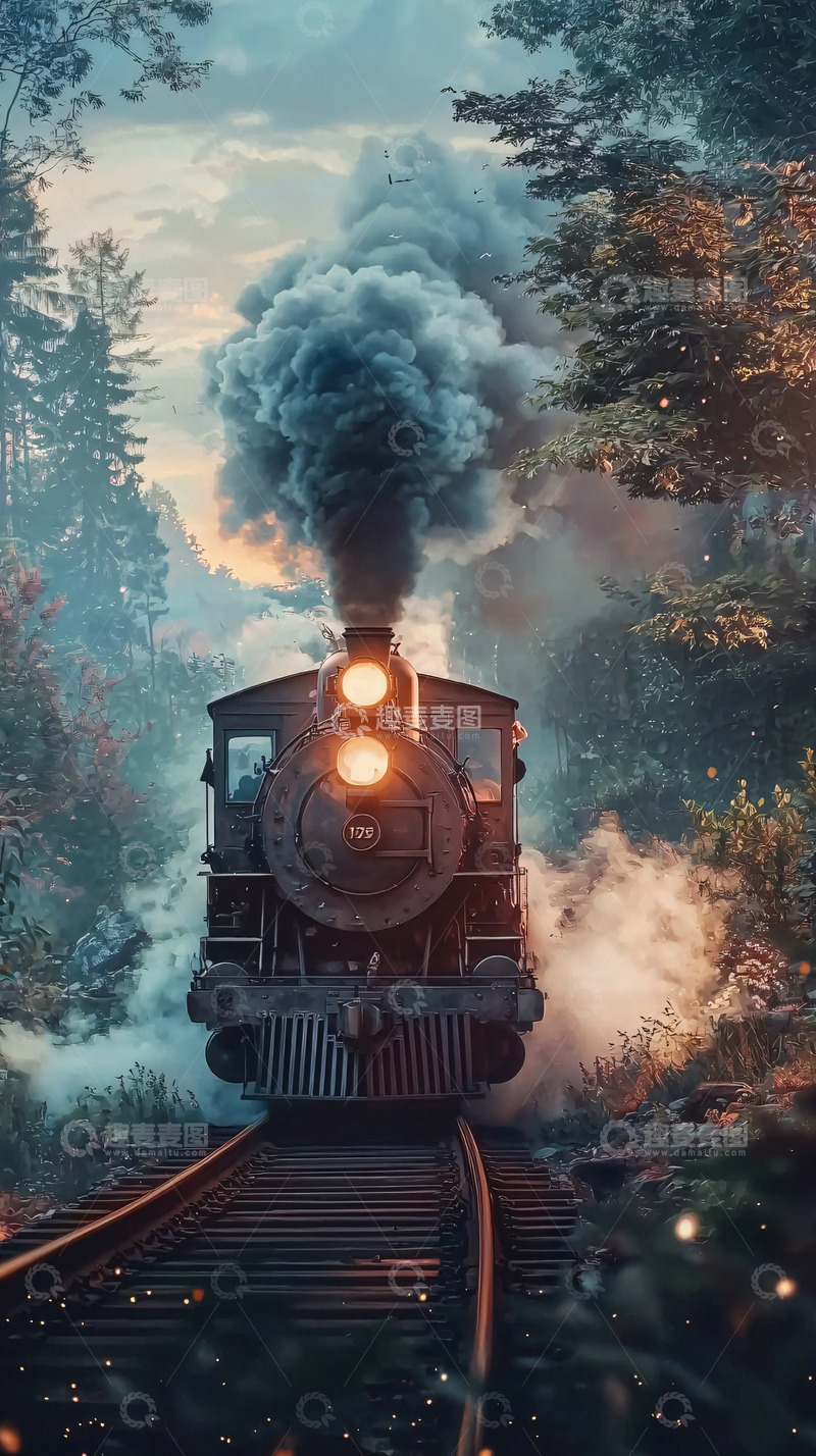 高清大图下载【趣麦麦图】蒸汽火车森林穿越