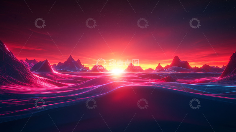 高清大图下载【趣麦麦图】紫色山脉日落景象