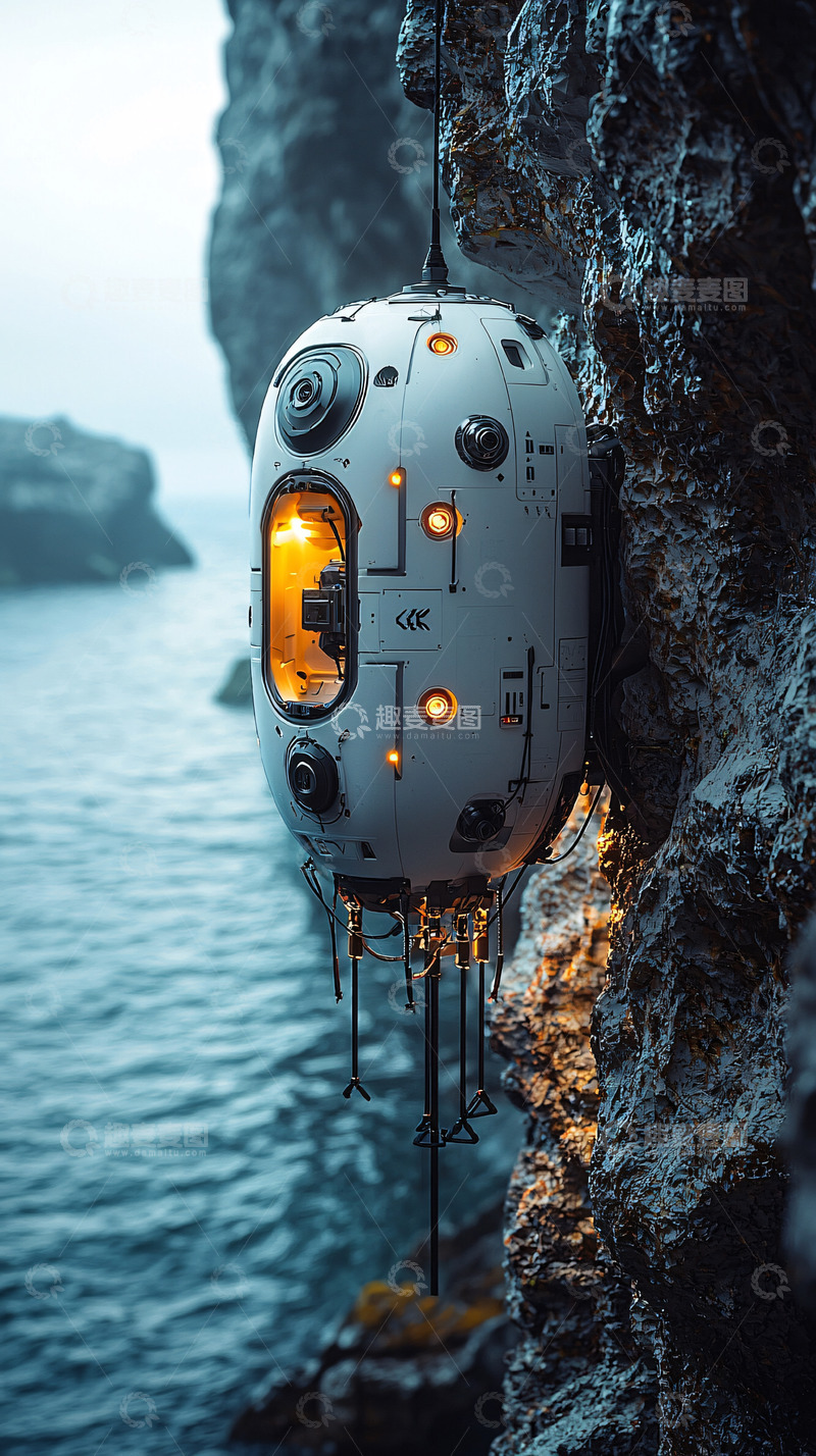 高清大图下载【趣麦麦图】悬崖边科幻胶囊舱