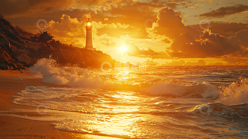 高清大图下载【趣麦麦图】日出海景灯塔
