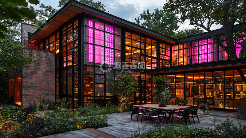 高清大图下载【趣麦麦图】现代玻璃幕墙别墅夜景