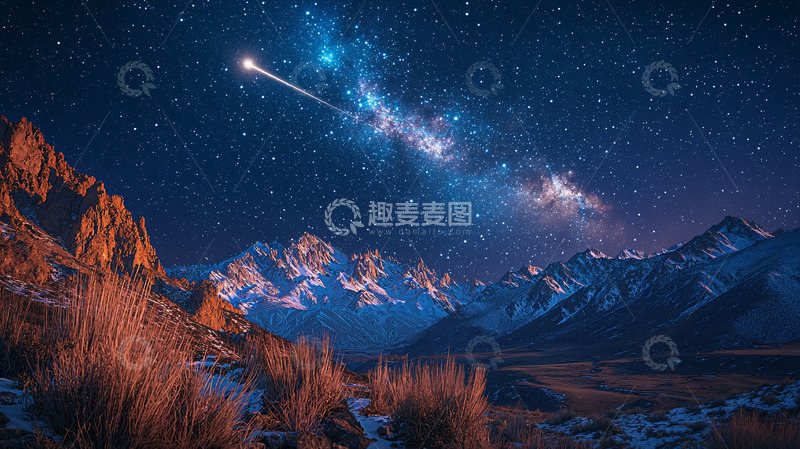 高清大图下载【趣麦麦图】星空下的雪山