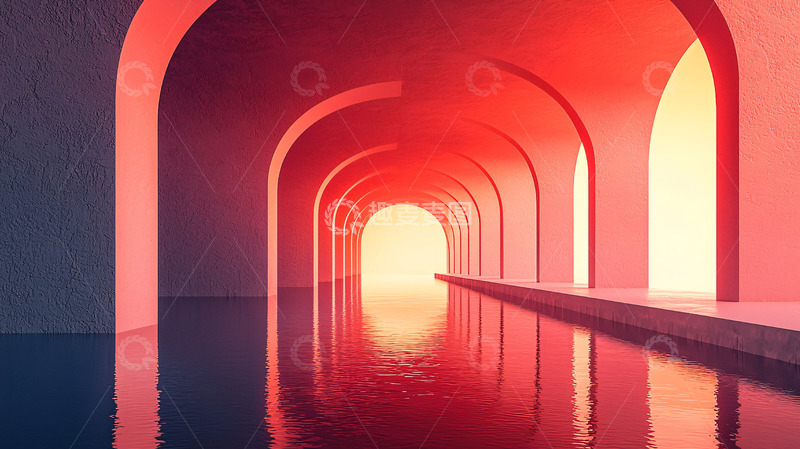 高清大图下载【趣麦麦图】红色拱门长廊
