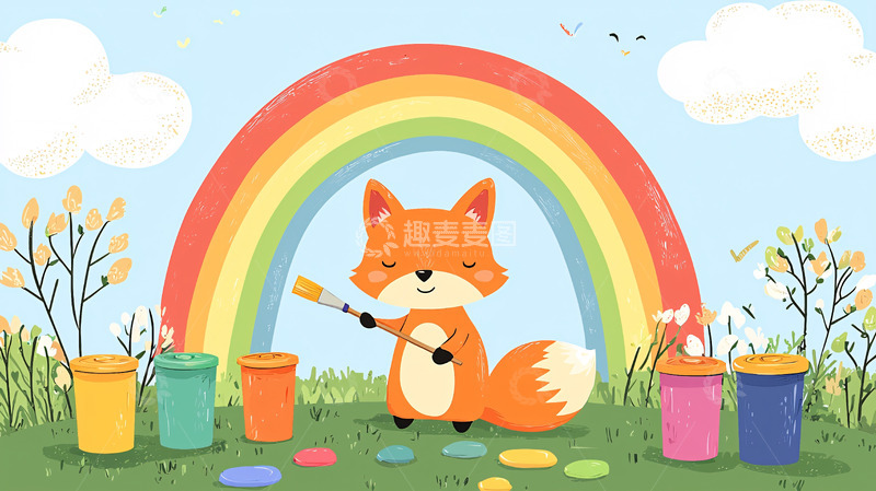 高清大图下载【趣麦麦图】彩虹下的小狐狸