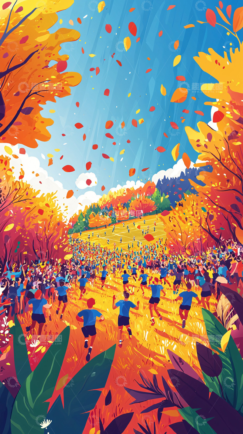 高清大图下载【趣麦麦图】秋日马拉松