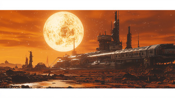 未来科幻城市在红色星球上