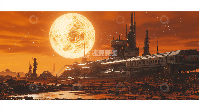 高清大图下载【趣麦麦图】未来科幻城市在红色星球上