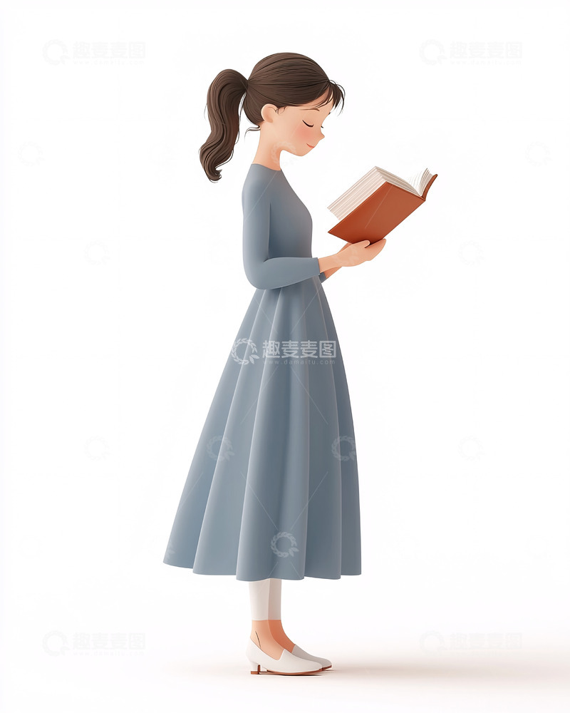 高清大图下载【趣麦麦图】卡通女孩阅读书籍