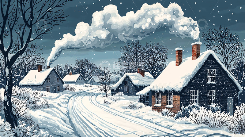 高清大图下载【趣麦麦图】冬日雪景村庄