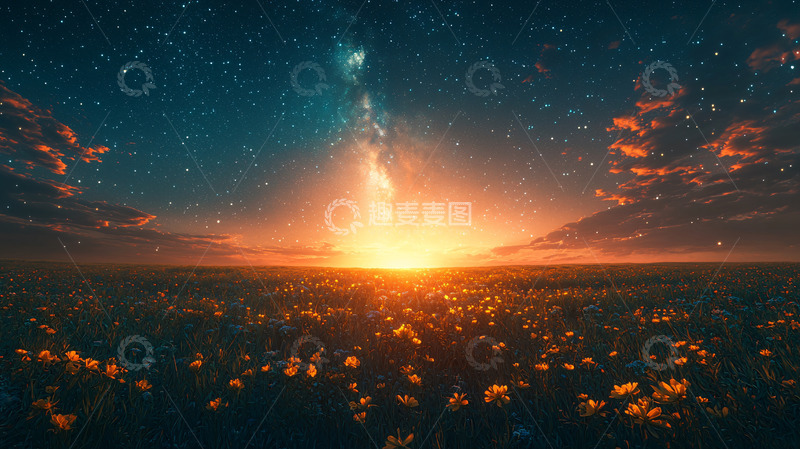 高清大图下载【趣麦麦图】星空日出花海
