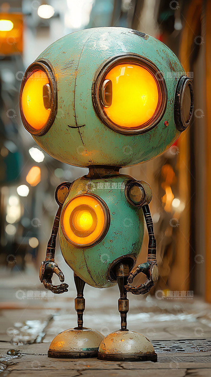 高清大图下载【趣麦麦图】复古风格可爱机器人