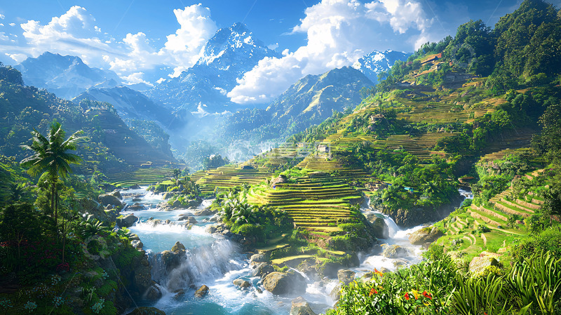 高清大图下载【趣麦麦图】山清水秀的雪山峡谷