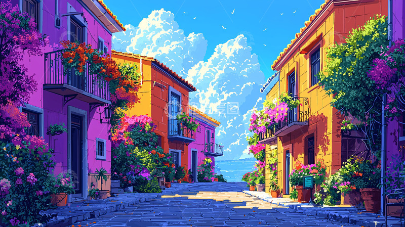 高清大图下载【趣麦麦图】色彩鲜艳的小镇街道