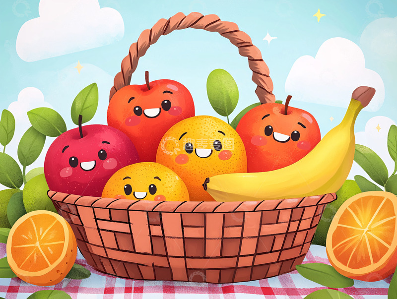 高清大图下载【趣麦麦图】卡通水果篮