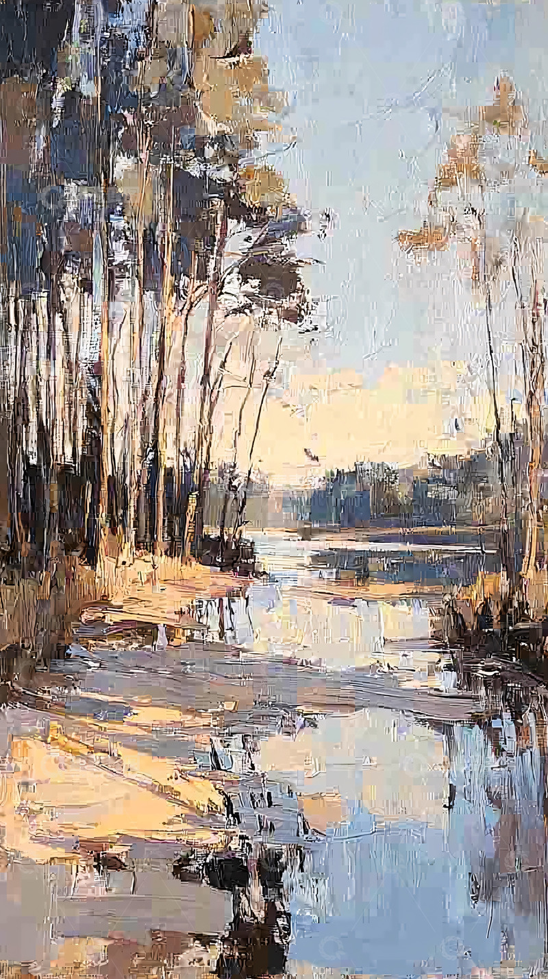 高清大图下载【趣麦麦图】树林溪流风景画