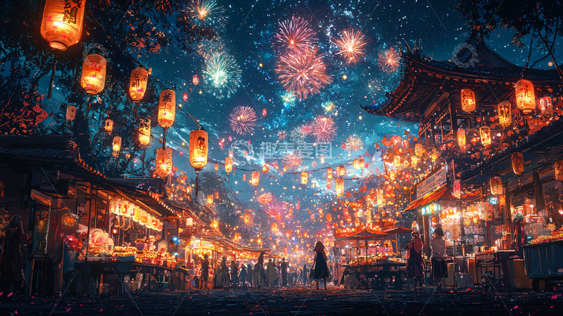 高清大图下载【趣麦麦图】烟火璀璨的古镇夜景