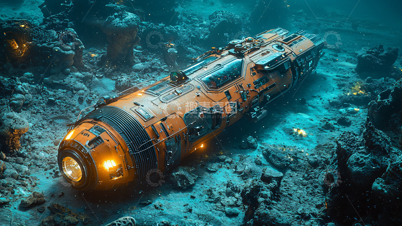 高清大图下载【趣麦麦图】深海橙色科幻飞船残骸