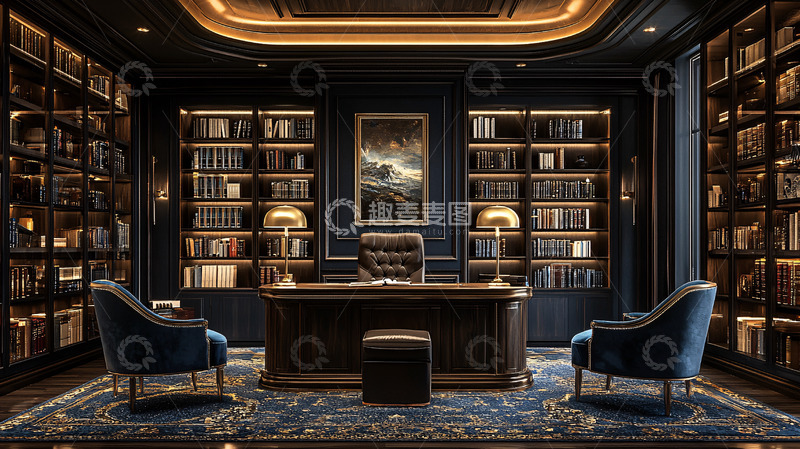 高清大图下载【趣麦麦图】豪华典雅书房办公室