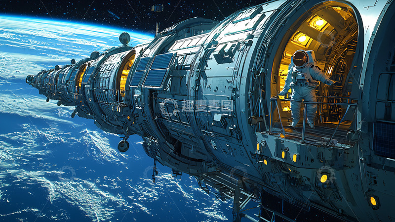高清大图下载【趣麦麦图】太空飞船环绕地球