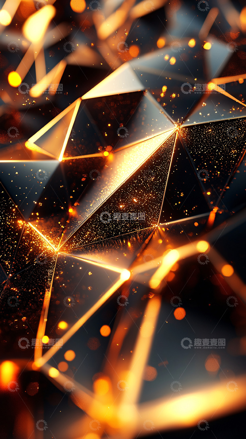 高清大图下载【趣麦麦图】金色线条交织的抽象几何体