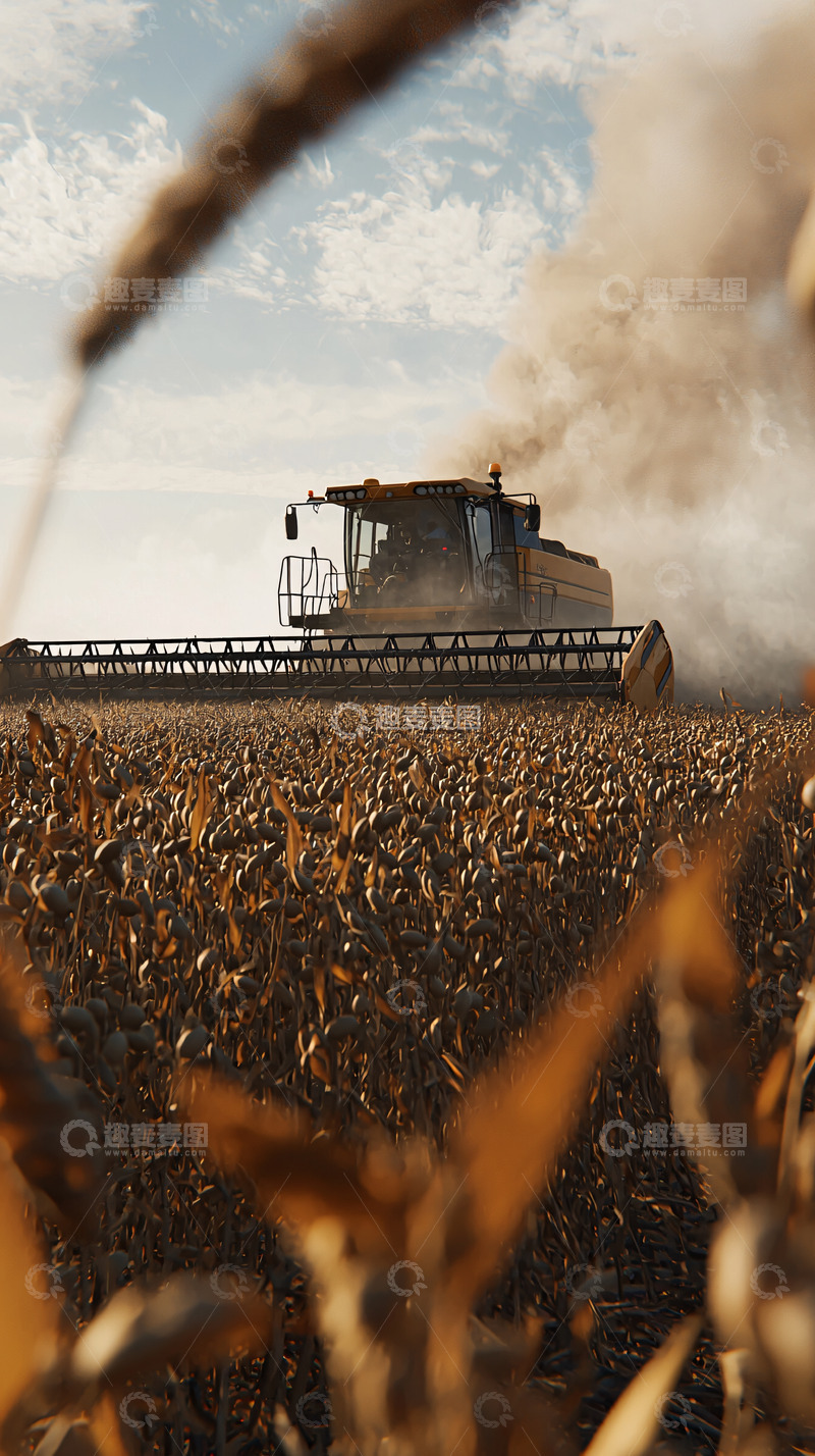 高清大图下载【趣麦麦图】收割机在麦田里作业