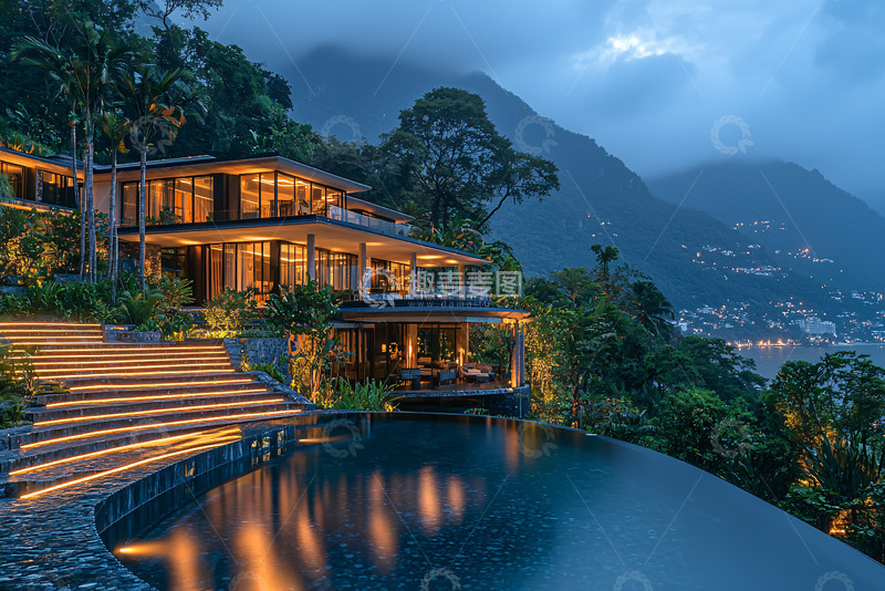高清大图下载【趣麦麦图】山顶别墅夜景