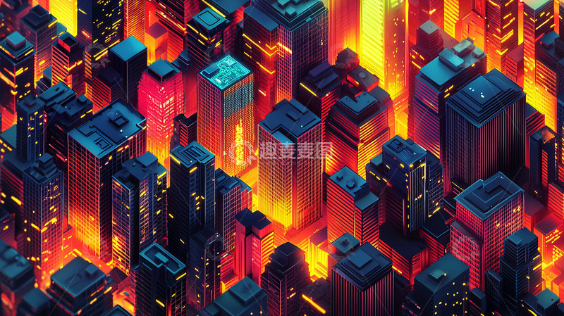 高清大图下载【趣麦麦图】火红都市夜景俯瞰图