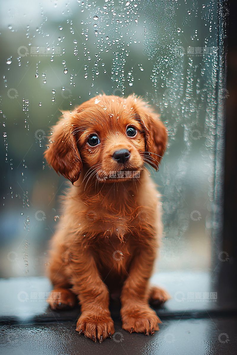 高清大图下载【趣麦麦图】下雨天可爱的狗狗