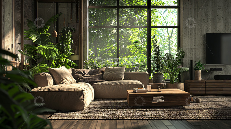 高清大图下载【趣麦麦图】现代简约客厅绿植