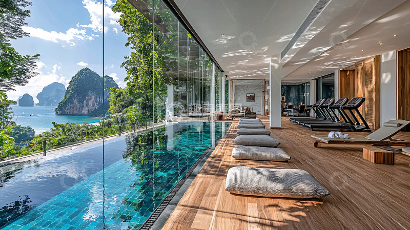 高清大图下载【趣麦麦图】海景无边泳池健身房