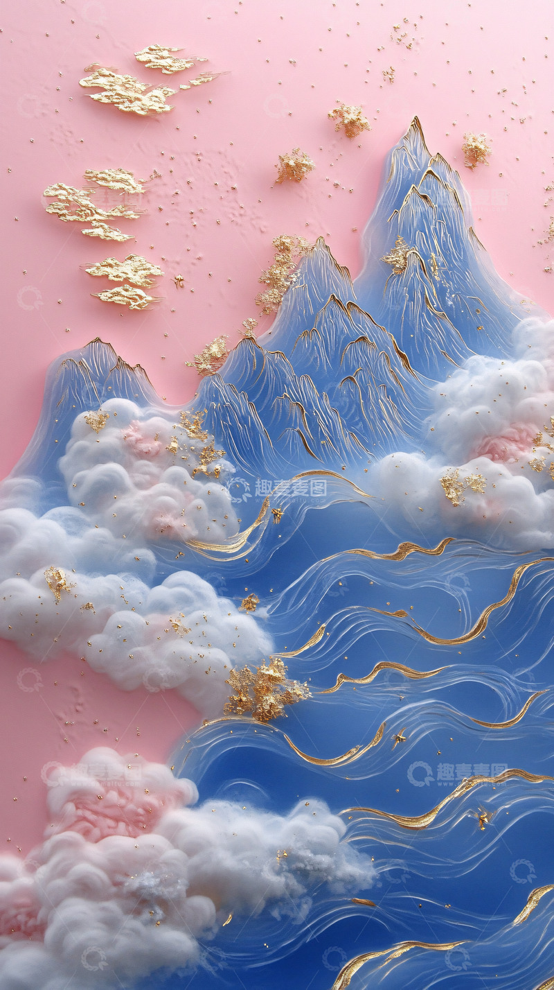 高清大图下载【趣麦麦图】粉色背景蓝色山峦